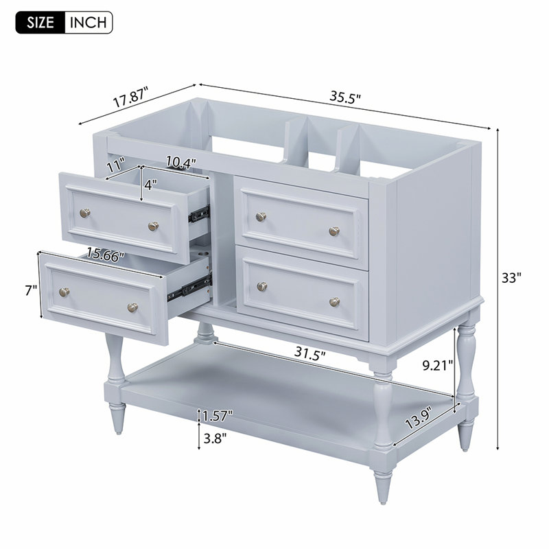 35.51'' Single Bathroom Vanity Base Only, Gray