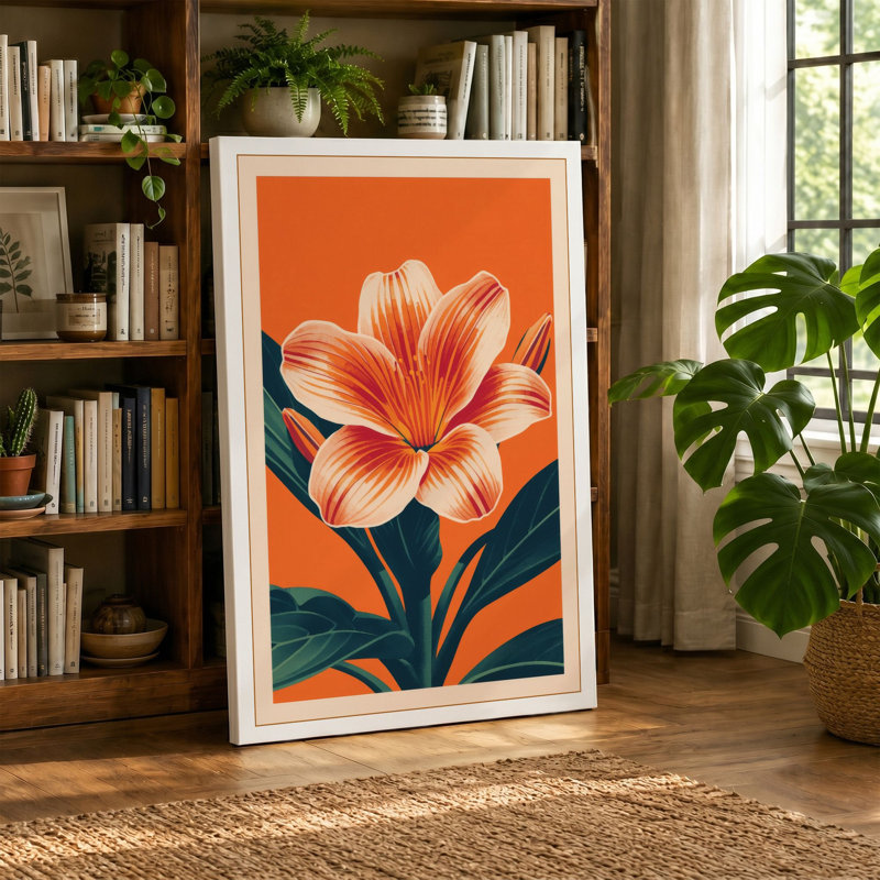 Striped Bloom Botanical - Wrapped Canvas, 36x24 - 91.4 x 61.0 cm, Ochre Border