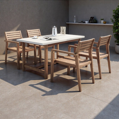 5-Piece Outdoor Acacia Wood Outdoor Dining Set Of 4,59.06-Inch Rectangular Table With Umbrella Hole,Suitable For Patio