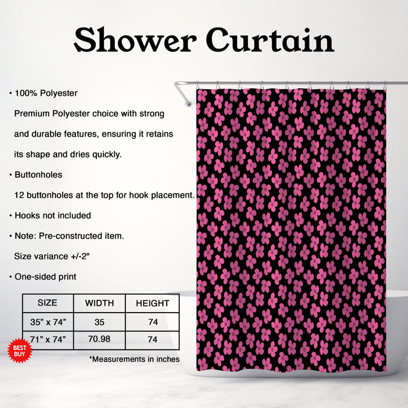Rideau de douche 1 pièce Radiant Petals - 0026, H 74 po x l 71 po