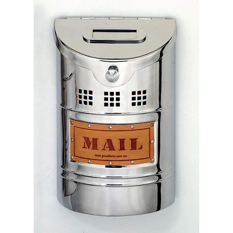 Boîte aux lettres murale en acier, Acier inoxydable poli avec étiquette estampée, H 13 po x l 8 po x P 3,5 po