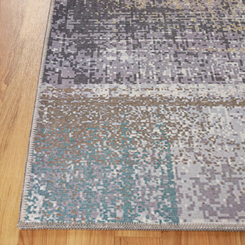 Kusinet Brushed Patchwork Distressed Abstract Modern Machine Washable Indoor Runner Rug, Rectangle 4' x 6'