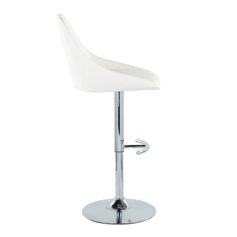 Tabouret de bar réglable Diana avec repose-pieds arrondi en T - ensemble de 2, Siège blanc / structure chromée