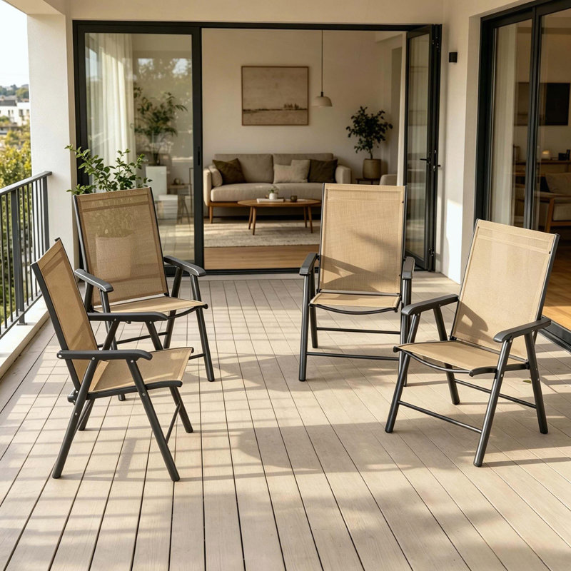 Ensemble de 4 chaises de camping portatives pliantes avec filet respirant, Black,Brown, Black,Brown