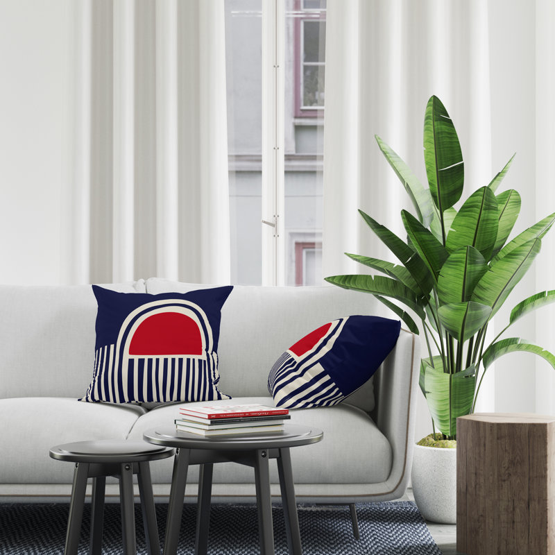 Jeté carré en polyester intérieur / extérieur, L 15 po x H 15 po, Rouge / bleu marine