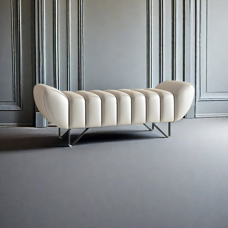 Banc rembourré en cuir Tatelynn, Blanc cassé