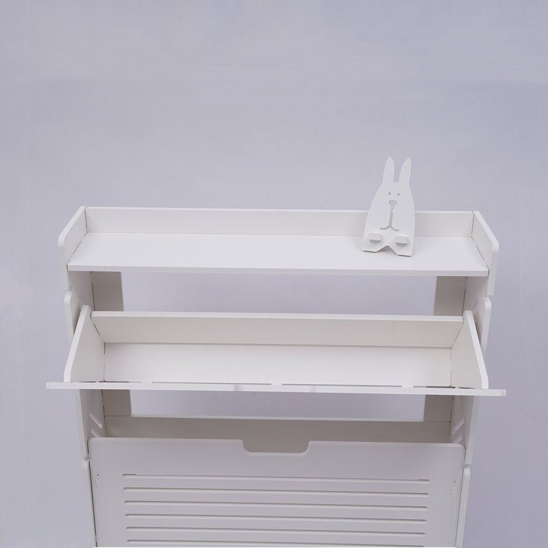 3-Layer White Modern Tipping Shoe Cabinet, 42.91" H x 19.29" W x 6.69" D