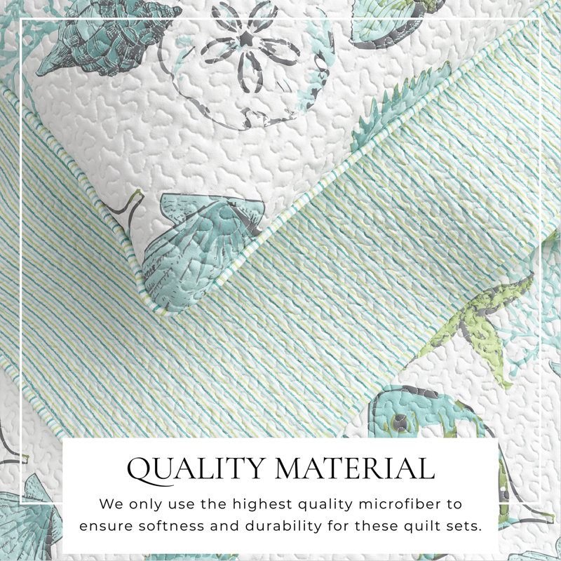 Full White Microfiber Reversible Nautical Bedspread Set