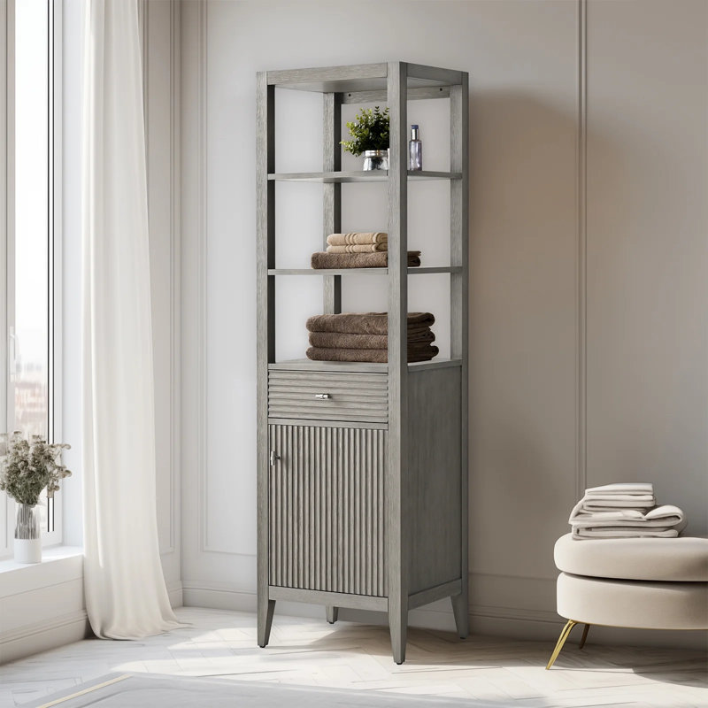 Armoire à linge autoportante, Chêne linéaire linéaire, Nickel brossé