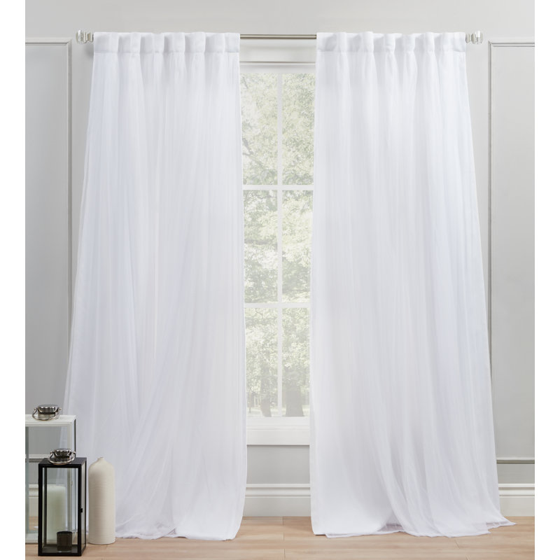 Catarina Layered Solid Room Darkening and Sheer Hidden Tab/Rod Pocket Top Curtain Panel Pair, Winter White, 50" W x 84" L