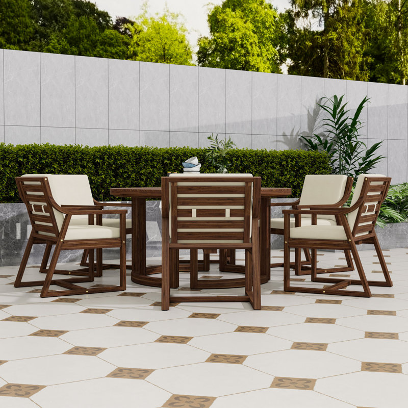 Ensemble de table de salle à manger de patio avec 6 chaises et coussins amovibles, Moka