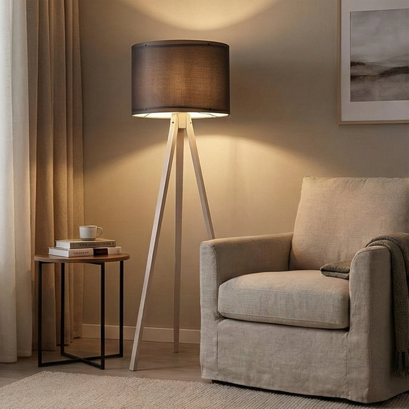Kisa 57" Tripod Floor Lamp, Black/Cream, Cream