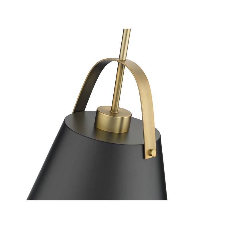 Luminaire suspendu conique à 1 lumière Chrisha, Noir mat, Laiton héritage, H 13,75 po x l 12,5 po x P 12,5 po