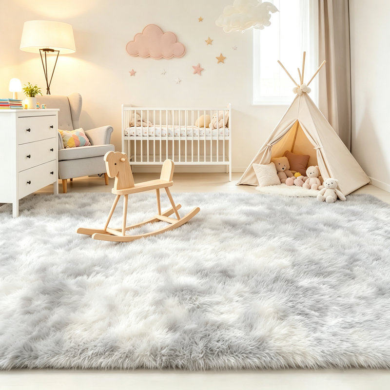 Tapis à poils longs 8 x 10 pour salon moderne à poil long gris tissé lavable à la machine avec envers antidérapant pour la chambre à coucher