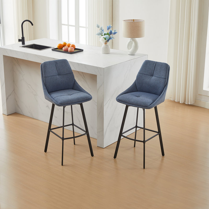 Avianah Swivel Upholstered Counter Stool with Metal Frame, Blue