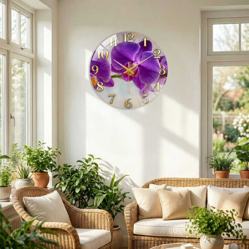 Horloge murale mauve en verre mauve décorative moderne 23,6 po, 60 x 60 cm (23,6 x 23,6 pouces)