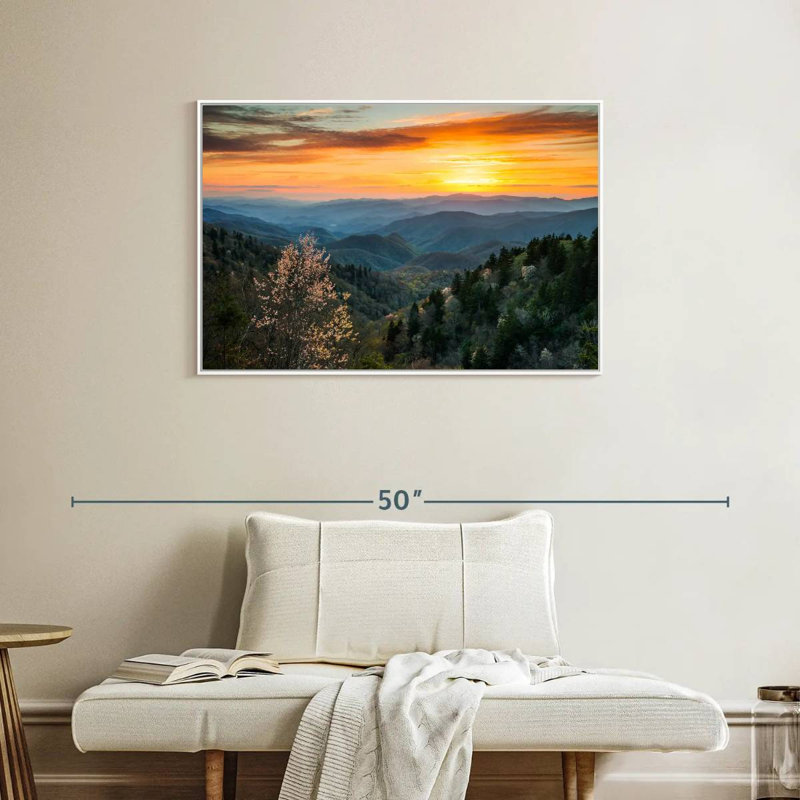 Lever de soleil sur les Great Smoky Mountains, Cadre flottant blanc, 37 po x 25 po