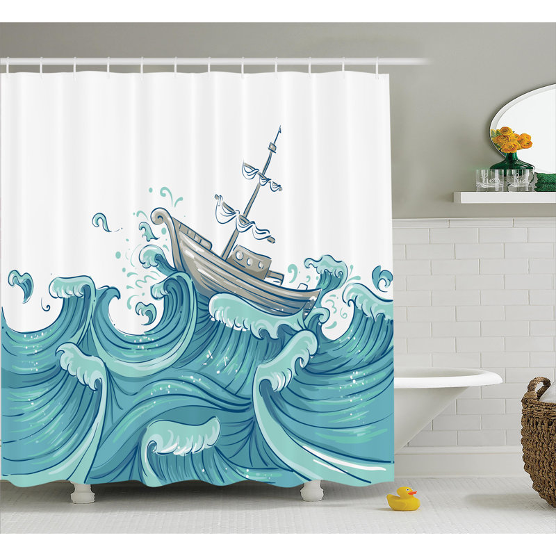 Rideau de douche simple décoration nautique à ondes géantes, H 69 po x l 105 po