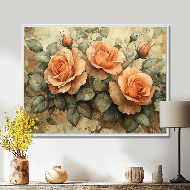 «Roses Earth Tones Blooms II», art encadré Roses, H 30 po x l 40 po, Impression encadrée flottante, Blanc