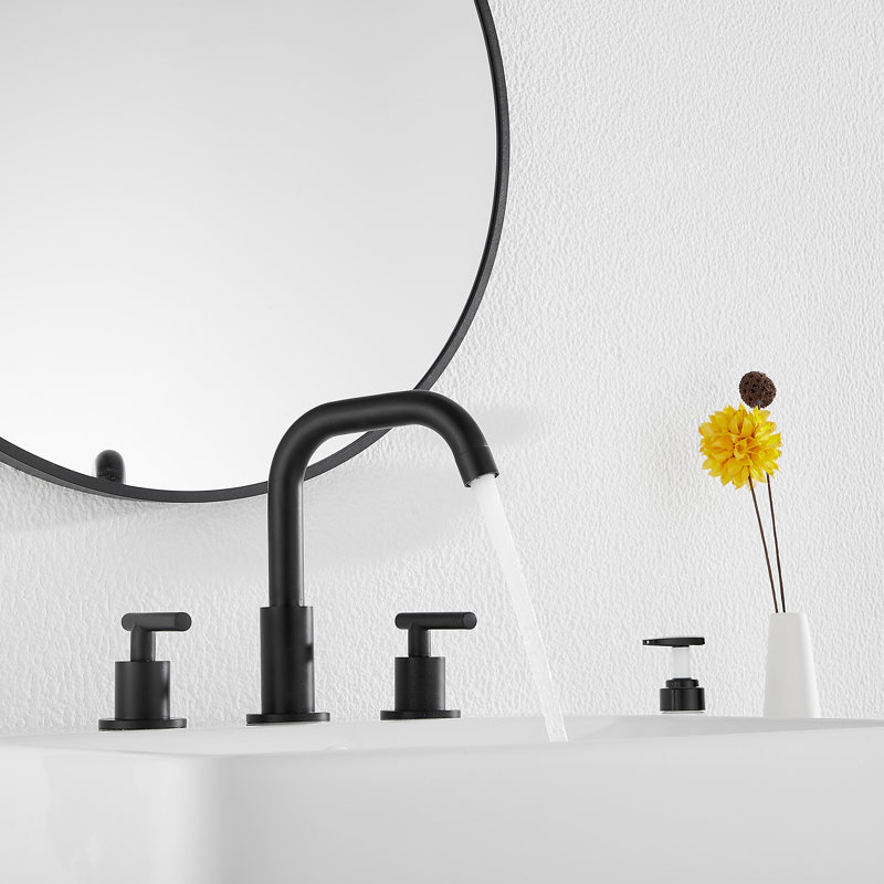 Widespread 2-handle Bathroom Faucet with Drain Assembly, Matte Black