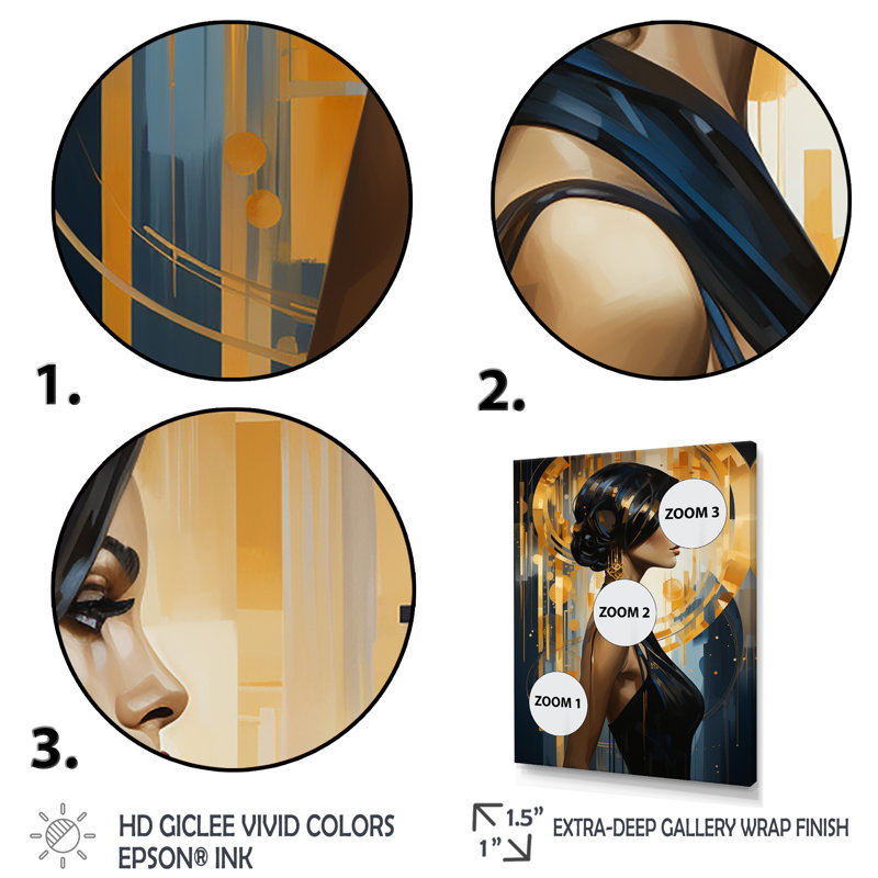 «Sapphire Woman Elegance I», art sur toile, Cadre flottant noir, H 20 po x l 12 po x P 1 po