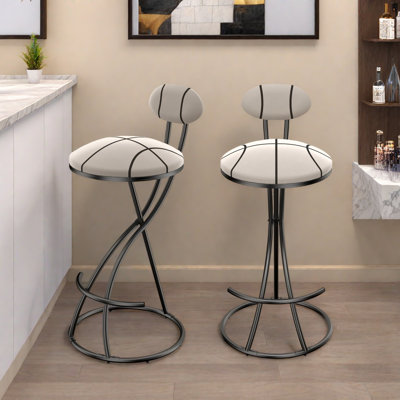 Stool Set Of 2 Modern Round Bar Stools With Velvet Backrest And Metal Frame