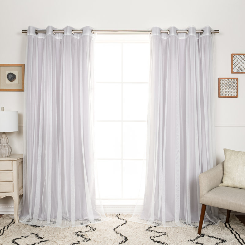 Paire de rideaux transparents avec œillets en polyester, Beige, L 52 po x L 84 po