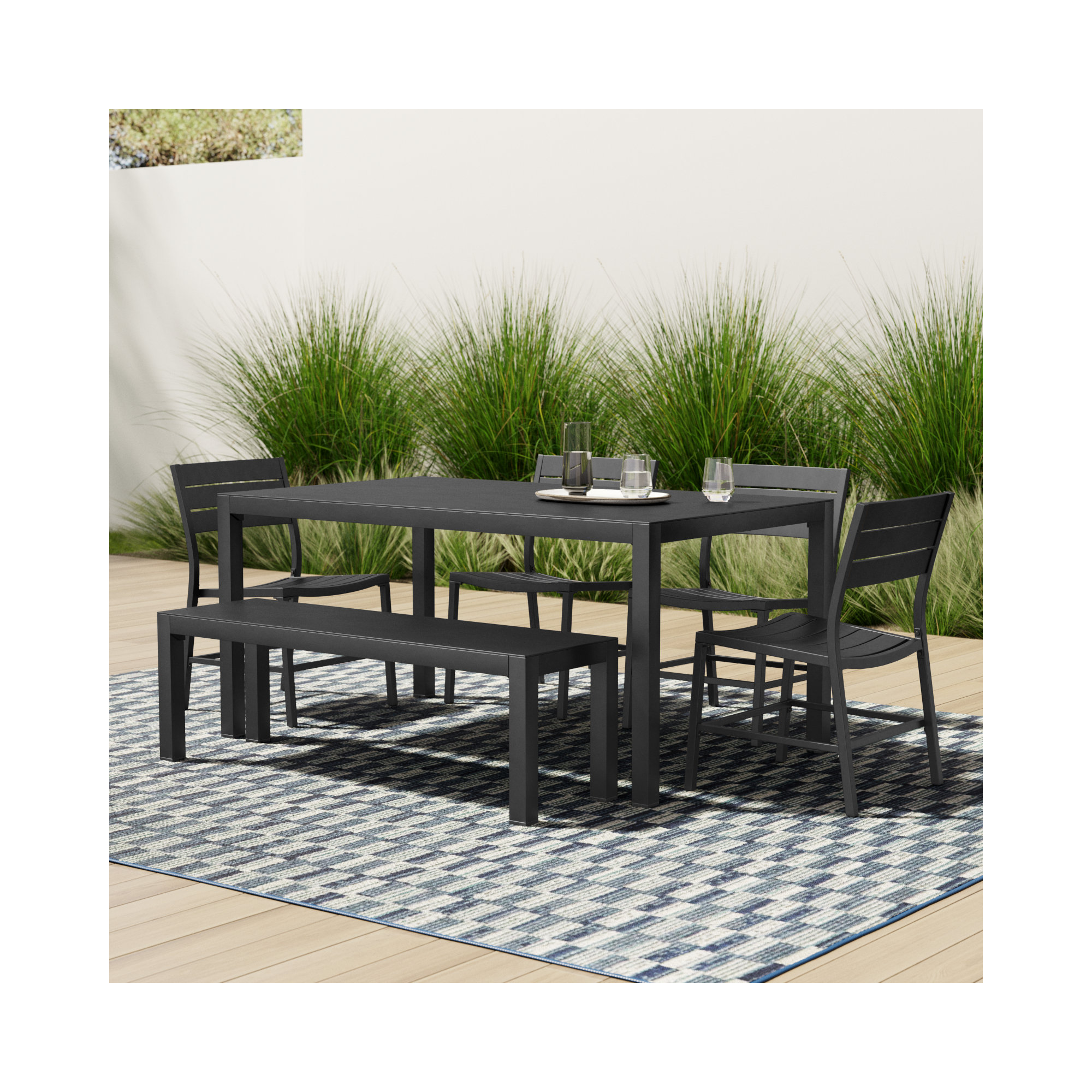 Armando 64'' Rectangular 6 - Person Outdoor Dining Set, Black