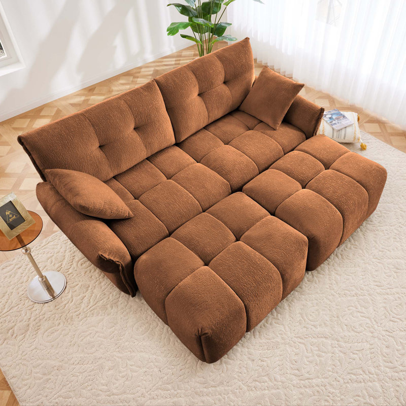 Canapé 2 places avec 2 repose-pieds et coussin décoratif, Orange brûlé