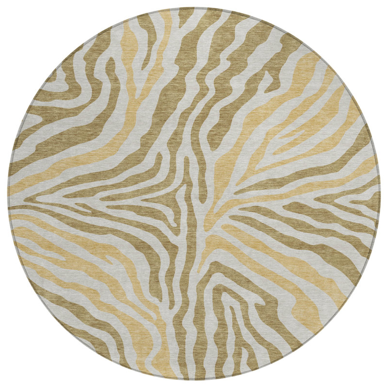 Machine Washable Indoor/Outdoor Chantille ACN2523 Animal Rug, Walnut, Round 8'