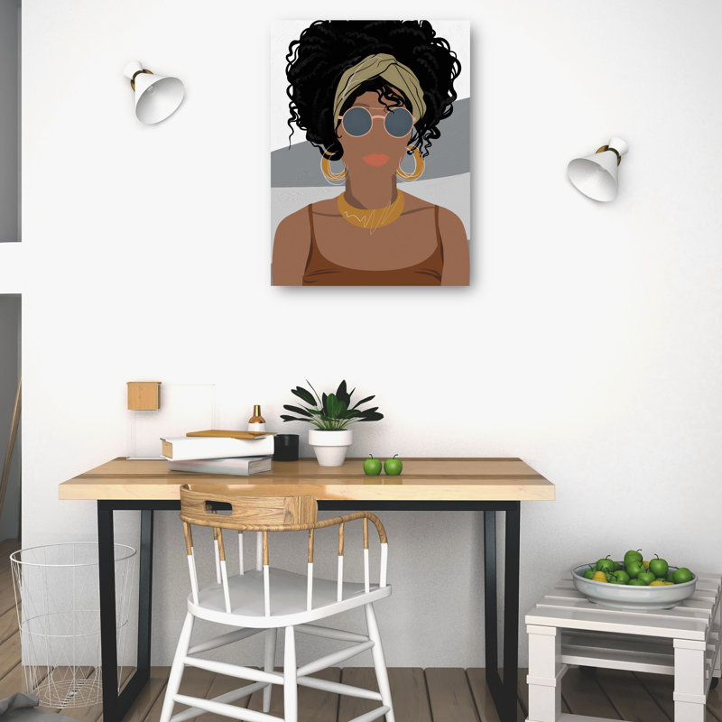 Stylish Portrait Canvas Art Print in Brown and Gold, 24" x 18"