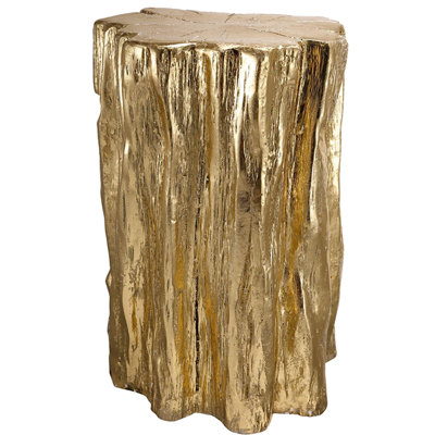 13.5X13x20" Magnesium Golden Tree Trunk Stool, Antique Gold Finish, & Versatile, Ideal For Modern Living Room, Decorative Office, Bedroom And Transforms Atmosphere Of