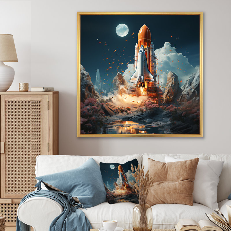 Rocketship Cosmic Odyssey sur impression sur toile, H 24 po x l 24 po x P 1 po, Cadre flottant doré