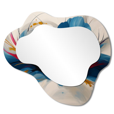 Velvet Blue Poppies Drop - miroir mural asymétrique coquelicots, miroir de coiffeuse traditionnel, imprimé sur métal