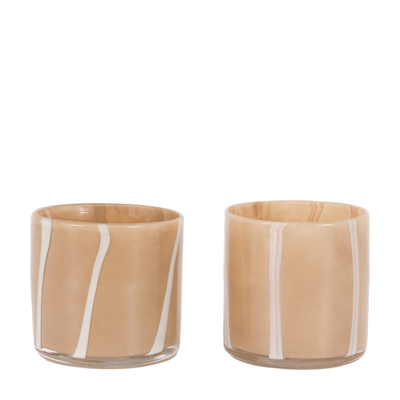 2 Piece Glass Tabletop Tealight Holder Set, Beige