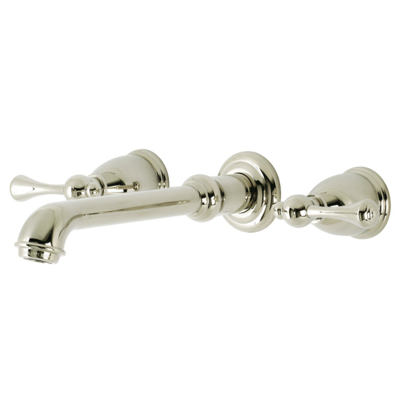 Robinet de salle de bain mural 3 trous Kingston Brass English Country, Nickel poli