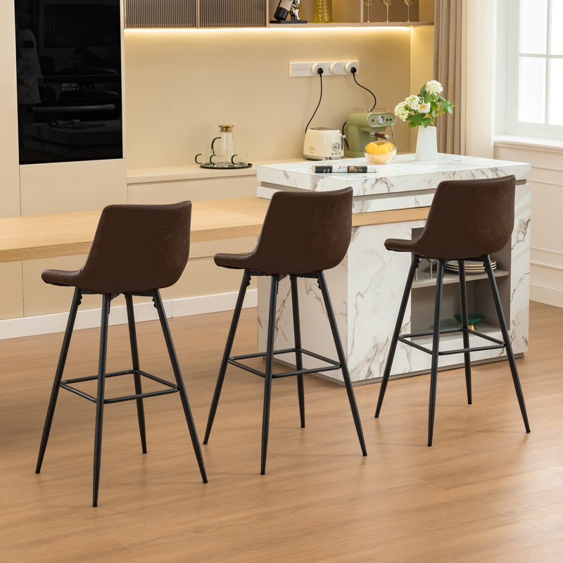 Tabouret de comptoir moderne en similicuir, Tabouret de bar (siège d'une hauteur de 28 po), 3, Tanné