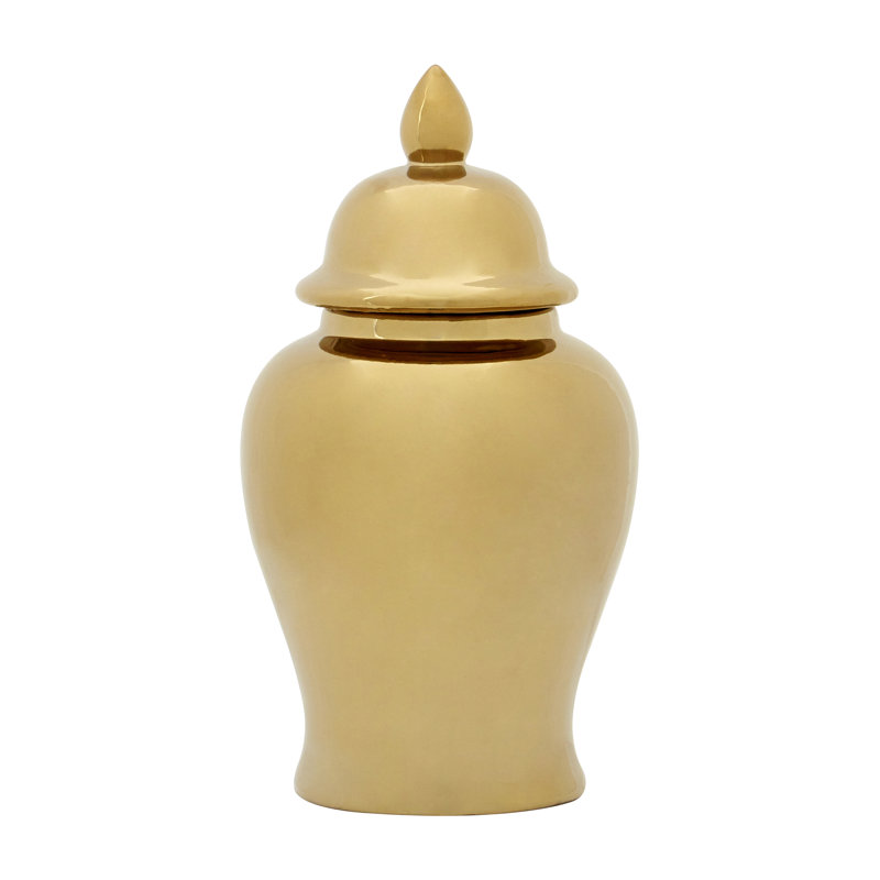 Ceramic / Porcelain Jar, Gold, 49cm H x 26cm W x 26cm D