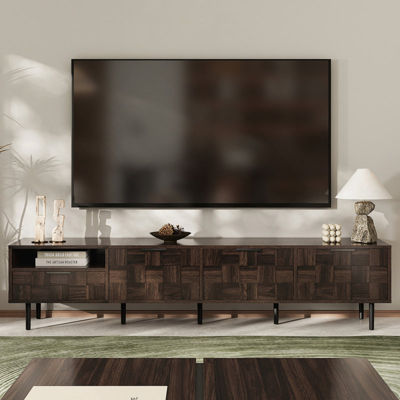 Meuble télé 78 po pour téléviseur de 65 pouces et plus de style Mid-Century moderne, console de télévision avec armoires de rangement pour le salon, espace de rangement