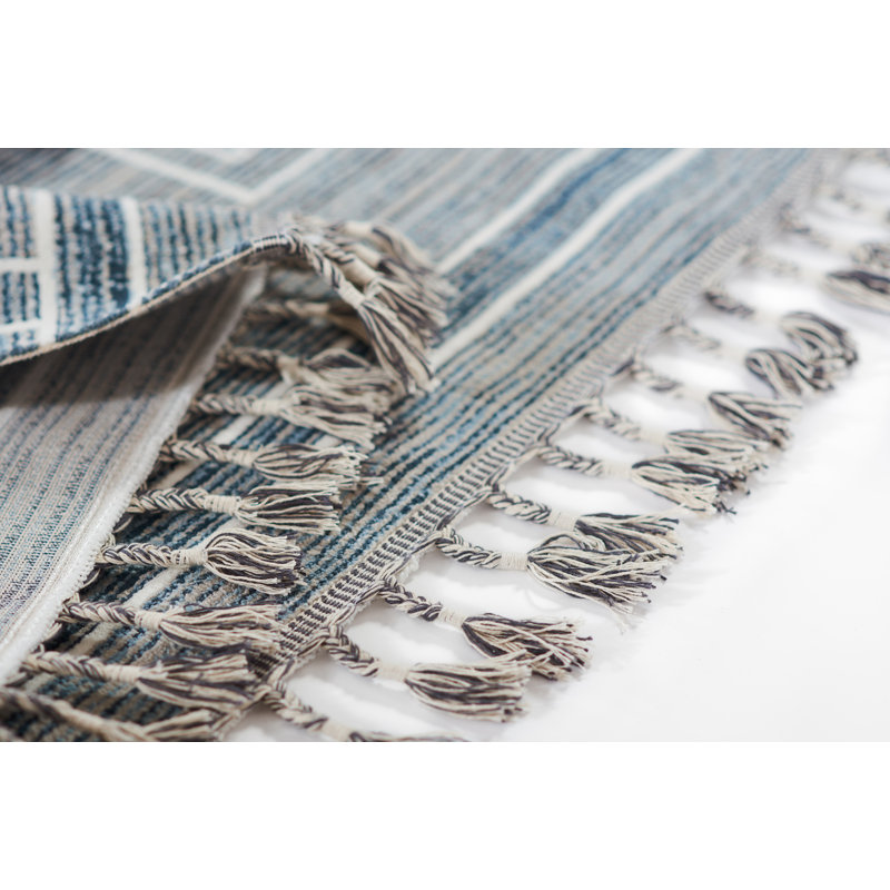 Blue Geometric Flat Woven Synthetic 8' x 10' Rug