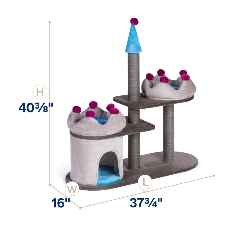Gray and Blue Faux Fleece Castle Cat Tree with Perches