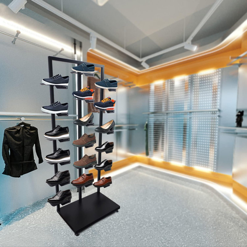 Commercial Shoe Rack Display Stand With 12 Tiers, Sturdy Metal And Wood Construction, Non-Slip Base For Retail Stores And Home Use