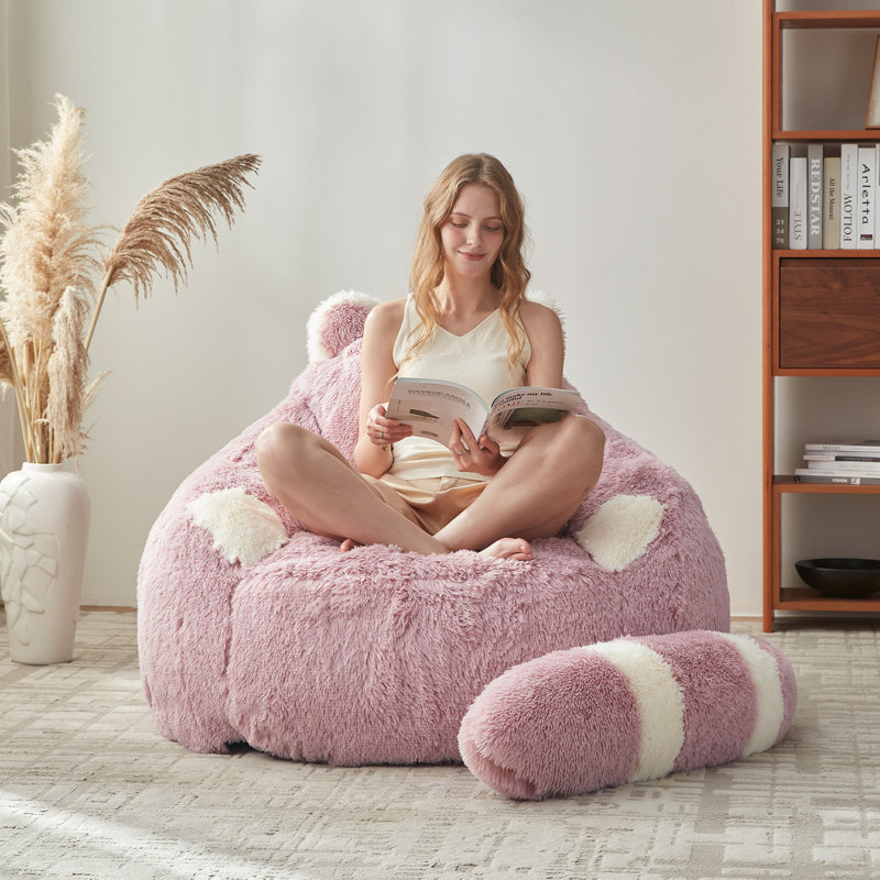 Fauteuil à billes Giant Rose Raccoon Compression, Fausse fourrure rose