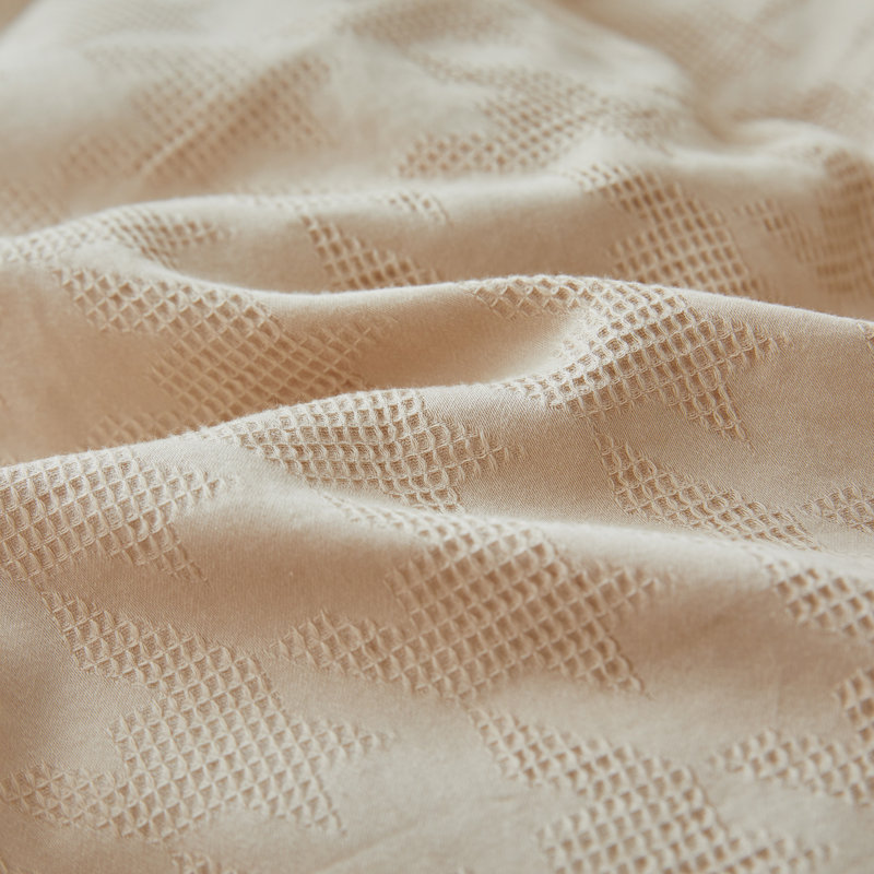 Literie 100 % coton à motif pied-de-poule et tissage gaufré, Queen, Khaki