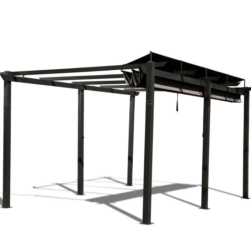 11 X 16 Ft Dark Gray Courtyard Relaxation Hub Pergola With Canopy. Aluminum, Fabric, Adjustable For Patio Entertainment Aluminum Frame, Fun Activities