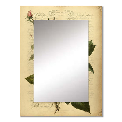 Victorian Retro Pink Rose V - Rose Wall Mirror, Traditional Decorative Mirror, Printed Metal Art