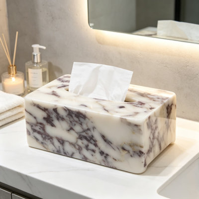 Couvercle de boîte à mouchoirs de luxe en marbre avec fond en acrylique, porte-mouchoirs en pierre naturelle pour salle de bain, chambre, cuisine, comptoir, finition polie à la main, convient aux boîtes à mouchoirs carrées standard