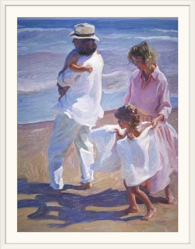 «Pacific Walk» par John Asaro, reproduction d'art, l 44 po x P 35 po x H 1 po, Cadre blanc