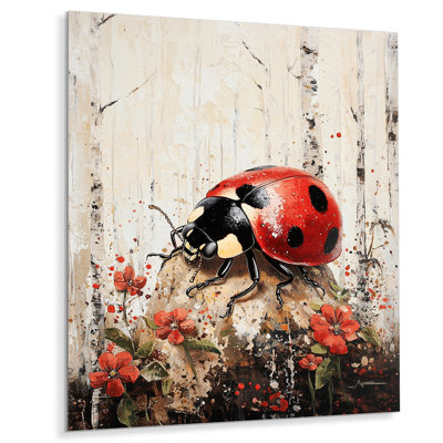 Curious Spotted Ladybug Forest II - Animals Metal Wall Art Decor, Ladybug Metal Print