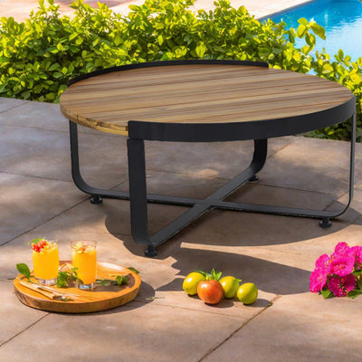 Tables de patio modernes, table basse d'extérieur industrielle en bois d'acacia et en métal